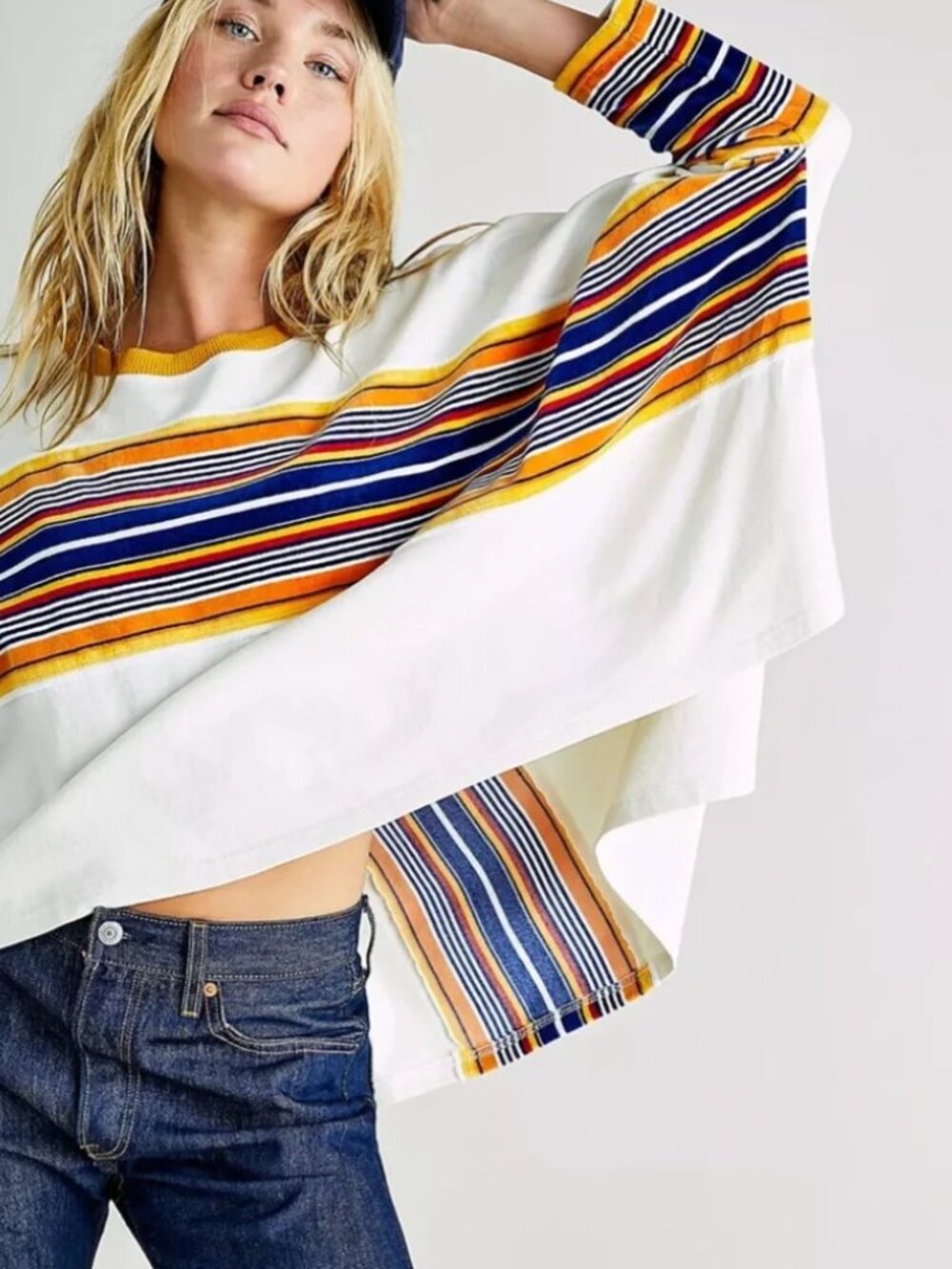 Free People We The Free Retro Velour Stripe Top Cream XS